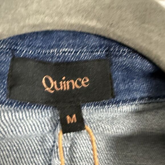 QUINCE Organic Cotton Super Stretch Denim Blazer Jacket Open Blue M - Picture 8 of 12